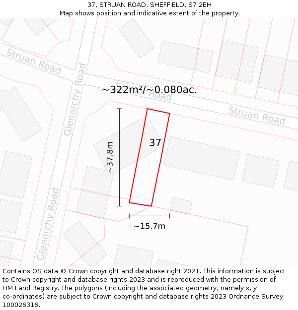 37, STRUAN ROAD, SHEFFIELD, S7 2EH: Plot and title map