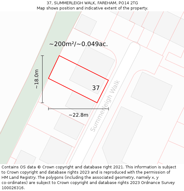 37, SUMMERLEIGH WALK, FAREHAM, PO14 2TG: Plot and title map