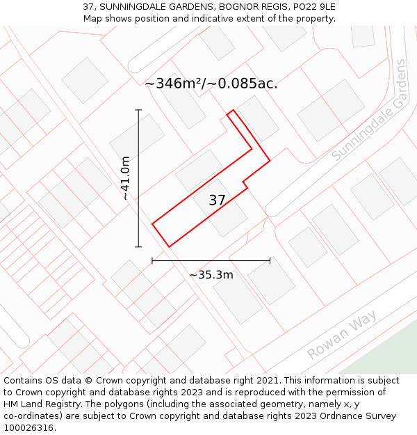 37, SUNNINGDALE GARDENS, BOGNOR REGIS, PO22 9LE: Plot and title map