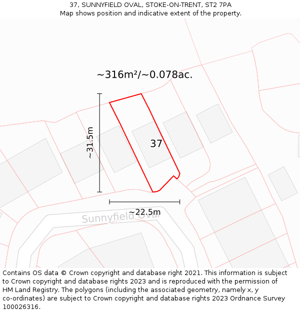 37, SUNNYFIELD OVAL, STOKE-ON-TRENT, ST2 7PA: Plot and title map