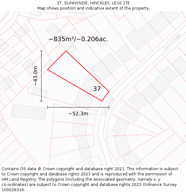 37, SUNNYSIDE, HINCKLEY, LE10 1TE: Plot and title map