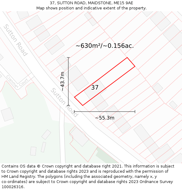 37, SUTTON ROAD, MAIDSTONE, ME15 9AE: Plot and title map
