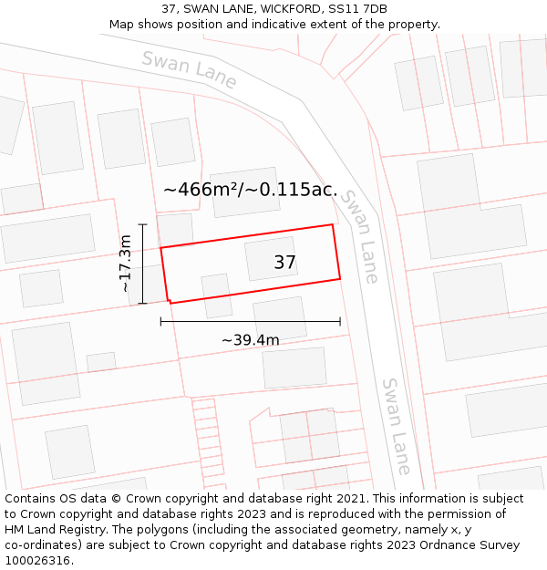 37, SWAN LANE, WICKFORD, SS11 7DB: Plot and title map