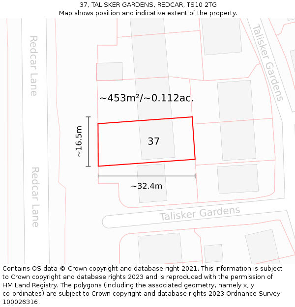 37, TALISKER GARDENS, REDCAR, TS10 2TG: Plot and title map