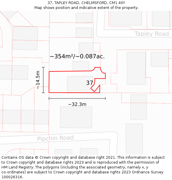 37, TAPLEY ROAD, CHELMSFORD, CM1 4XY: Plot and title map