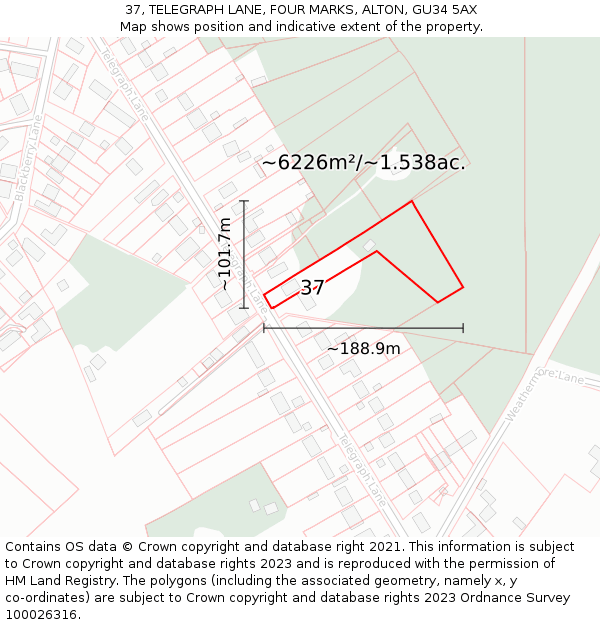 37, TELEGRAPH LANE, FOUR MARKS, ALTON, GU34 5AX: Plot and title map