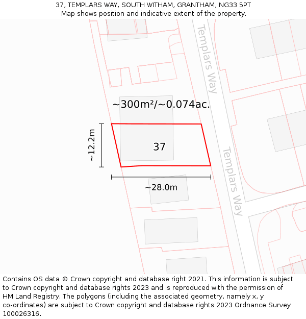 37, TEMPLARS WAY, SOUTH WITHAM, GRANTHAM, NG33 5PT: Plot and title map