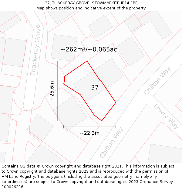 37, THACKERAY GROVE, STOWMARKET, IP14 1RE: Plot and title map