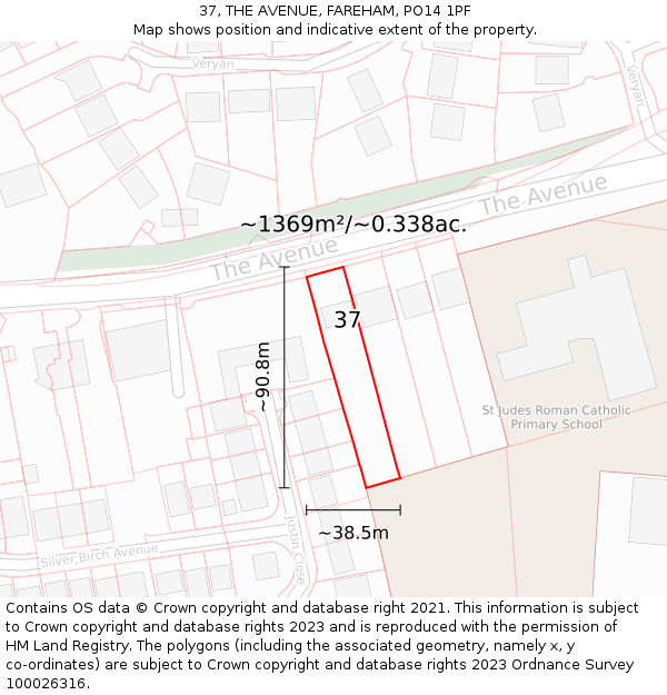 37, THE AVENUE, FAREHAM, PO14 1PF: Plot and title map