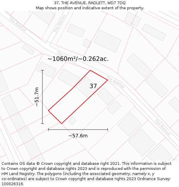 37, THE AVENUE, RADLETT, WD7 7DQ: Plot and title map