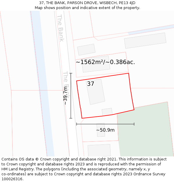 37, THE BANK, PARSON DROVE, WISBECH, PE13 4JD: Plot and title map