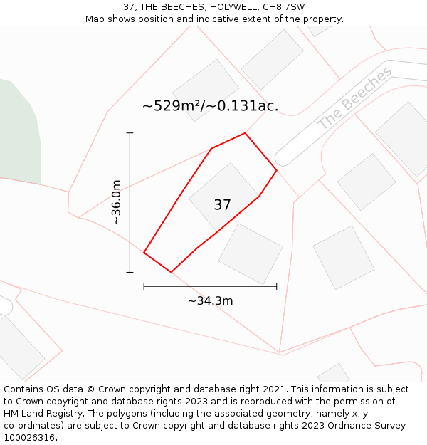 37, THE BEECHES, HOLYWELL, CH8 7SW: Plot and title map