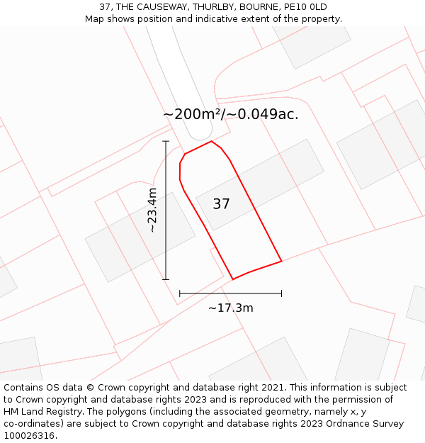 37, THE CAUSEWAY, THURLBY, BOURNE, PE10 0LD: Plot and title map