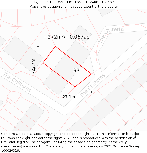 37, THE CHILTERNS, LEIGHTON BUZZARD, LU7 4QD: Plot and title map