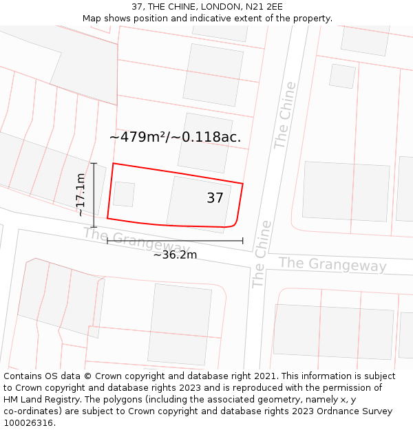 37, THE CHINE, LONDON, N21 2EE: Plot and title map