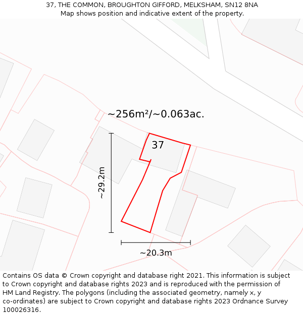 37, THE COMMON, BROUGHTON GIFFORD, MELKSHAM, SN12 8NA: Plot and title map