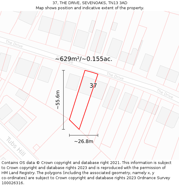 37, THE DRIVE, SEVENOAKS, TN13 3AD: Plot and title map