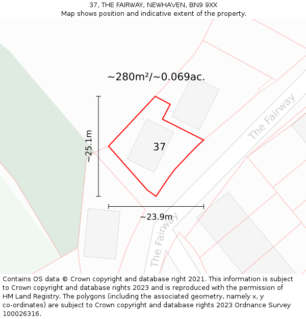 37, THE FAIRWAY, NEWHAVEN, BN9 9XX: Plot and title map