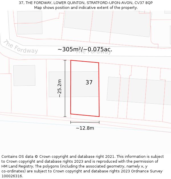 37, THE FORDWAY, LOWER QUINTON, STRATFORD-UPON-AVON, CV37 8QP: Plot and title map