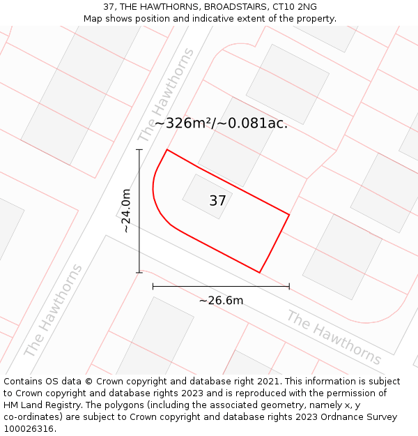 37, THE HAWTHORNS, BROADSTAIRS, CT10 2NG: Plot and title map