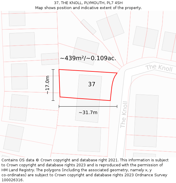37, THE KNOLL, PLYMOUTH, PL7 4SH: Plot and title map