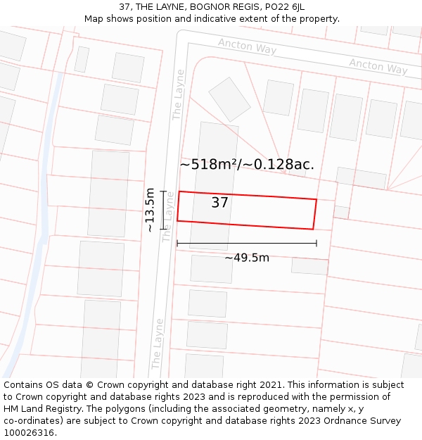 37, THE LAYNE, BOGNOR REGIS, PO22 6JL: Plot and title map