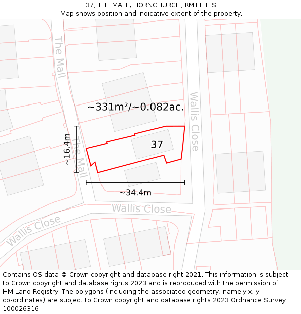 37, THE MALL, HORNCHURCH, RM11 1FS: Plot and title map
