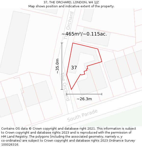 37, THE ORCHARD, LONDON, W4 1JZ: Plot and title map