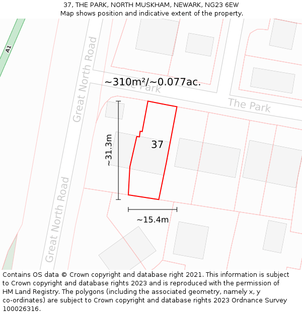 37, THE PARK, NORTH MUSKHAM, NEWARK, NG23 6EW: Plot and title map