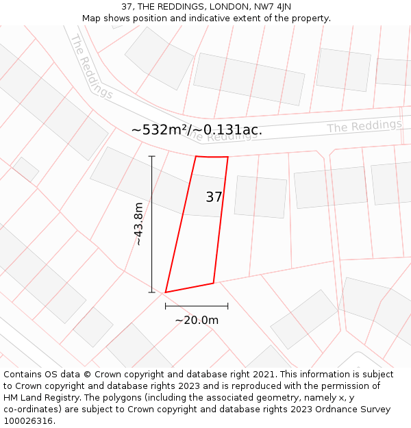 37, THE REDDINGS, LONDON, NW7 4JN: Plot and title map