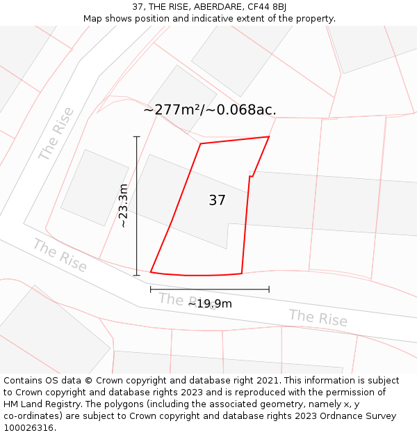 37, THE RISE, ABERDARE, CF44 8BJ: Plot and title map