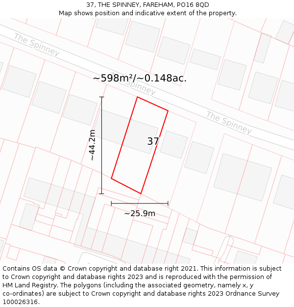 37, THE SPINNEY, FAREHAM, PO16 8QD: Plot and title map