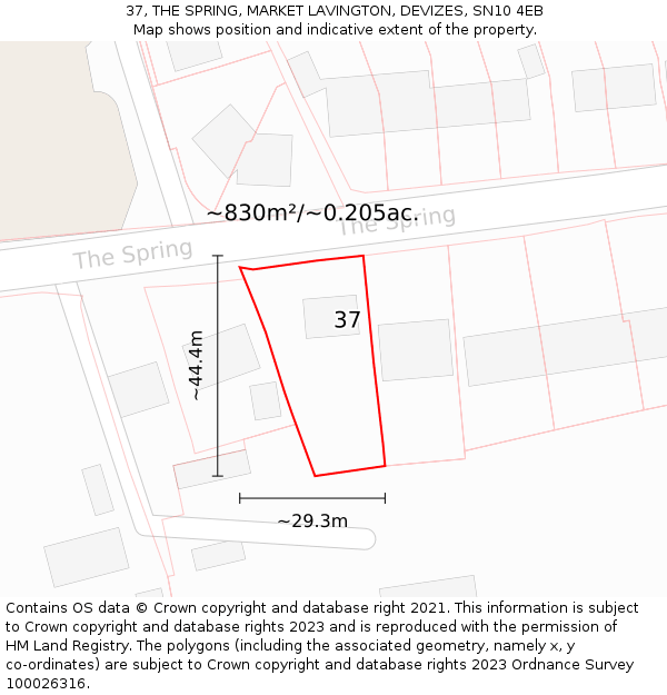 37, THE SPRING, MARKET LAVINGTON, DEVIZES, SN10 4EB: Plot and title map