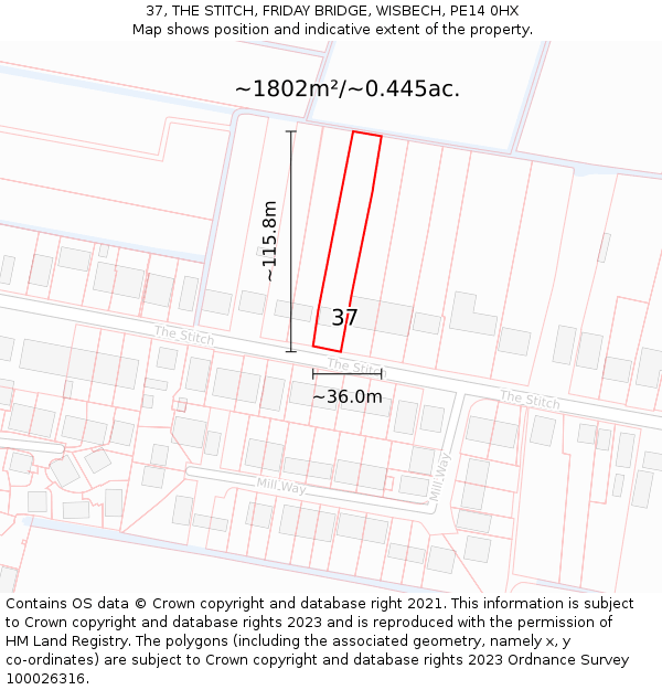 37, THE STITCH, FRIDAY BRIDGE, WISBECH, PE14 0HX: Plot and title map