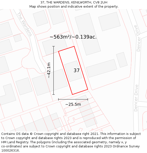 37, THE WARDENS, KENILWORTH, CV8 2UH: Plot and title map