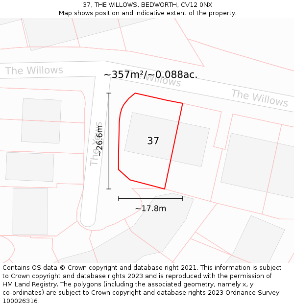 37, THE WILLOWS, BEDWORTH, CV12 0NX: Plot and title map