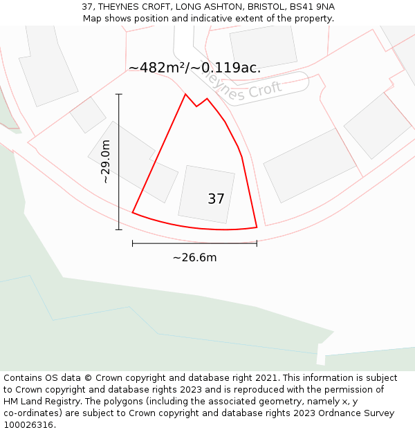 37, THEYNES CROFT, LONG ASHTON, BRISTOL, BS41 9NA: Plot and title map