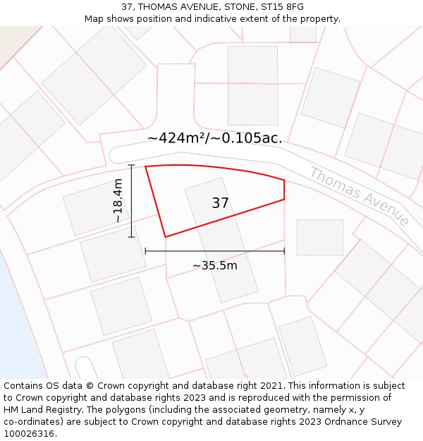 37, THOMAS AVENUE, STONE, ST15 8FG: Plot and title map