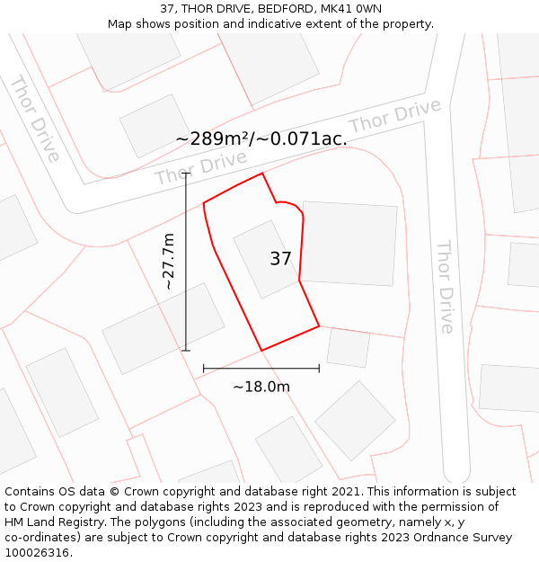 37, THOR DRIVE, BEDFORD, MK41 0WN: Plot and title map