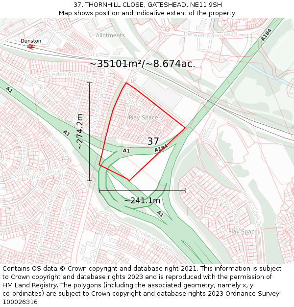 37, THORNHILL CLOSE, GATESHEAD, NE11 9SH: Plot and title map