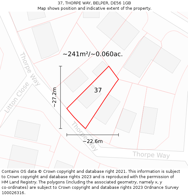 37, THORPE WAY, BELPER, DE56 1GB: Plot and title map