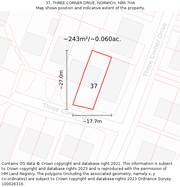 37, THREE CORNER DRIVE, NORWICH, NR6 7HA: Plot and title map