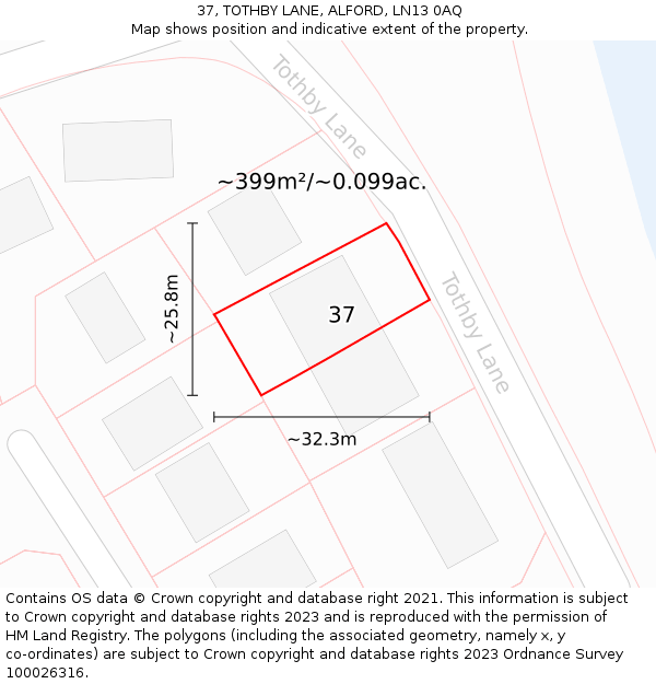 37, TOTHBY LANE, ALFORD, LN13 0AQ: Plot and title map