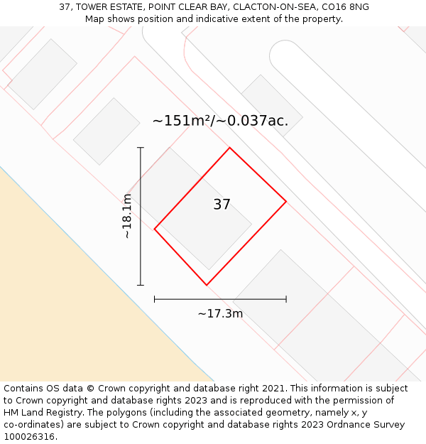 37, TOWER ESTATE, POINT CLEAR BAY, CLACTON-ON-SEA, CO16 8NG: Plot and title map