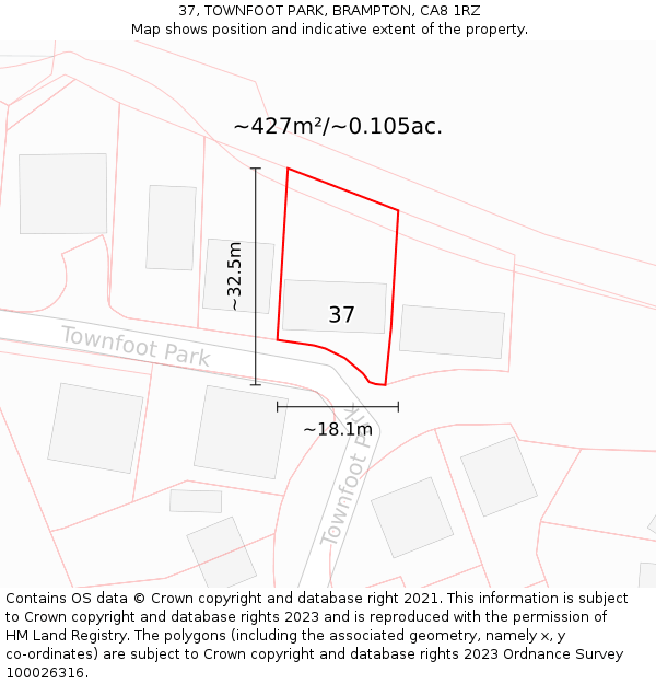 37, TOWNFOOT PARK, BRAMPTON, CA8 1RZ: Plot and title map