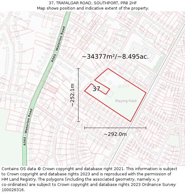 37, TRAFALGAR ROAD, SOUTHPORT, PR8 2HF: Plot and title map