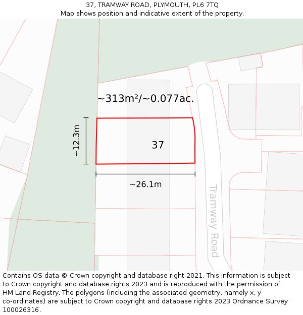 37, TRAMWAY ROAD, PLYMOUTH, PL6 7TQ: Plot and title map