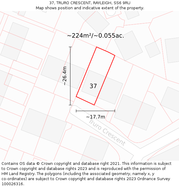 37, TRURO CRESCENT, RAYLEIGH, SS6 9RU: Plot and title map