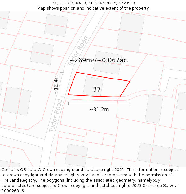 37, TUDOR ROAD, SHREWSBURY, SY2 6TD: Plot and title map