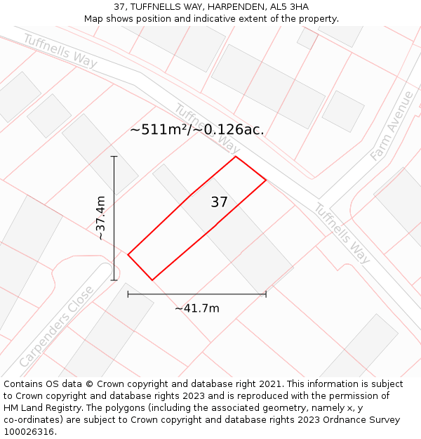 37, TUFFNELLS WAY, HARPENDEN, AL5 3HA: Plot and title map